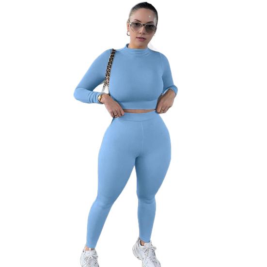 Casual Workout Two Piece Outfits for Women Long Sleeve Crop Top High Waisted Legging Pants Set Slim Fit Jogger Track Suits