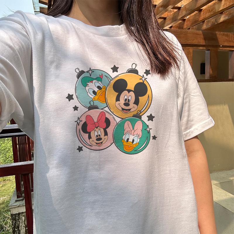 

New Mickey Minnie Donald Duck Cartoon Print Fashionable Womens Tshirt Loose Plus Korean Version Short Sleeved Top S