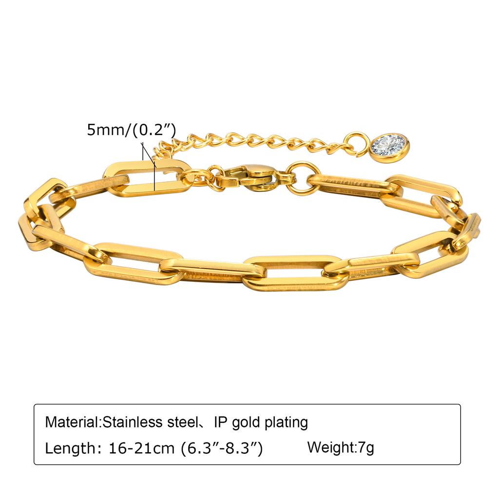 Vnox 5mm Paperclip Chain Bracelet for Men, Casual Stylish Rectangle Links Wristband, Adjustable Chain Jewelry