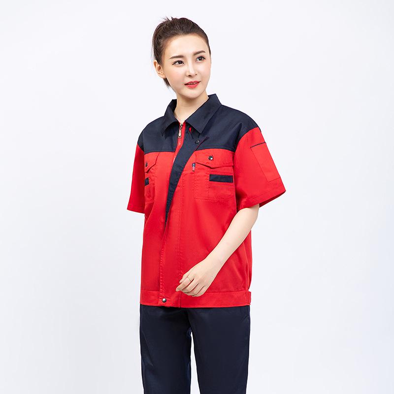 Men's Summer Color Block Short Sleeve Auto Repair Workwear Overalls Set