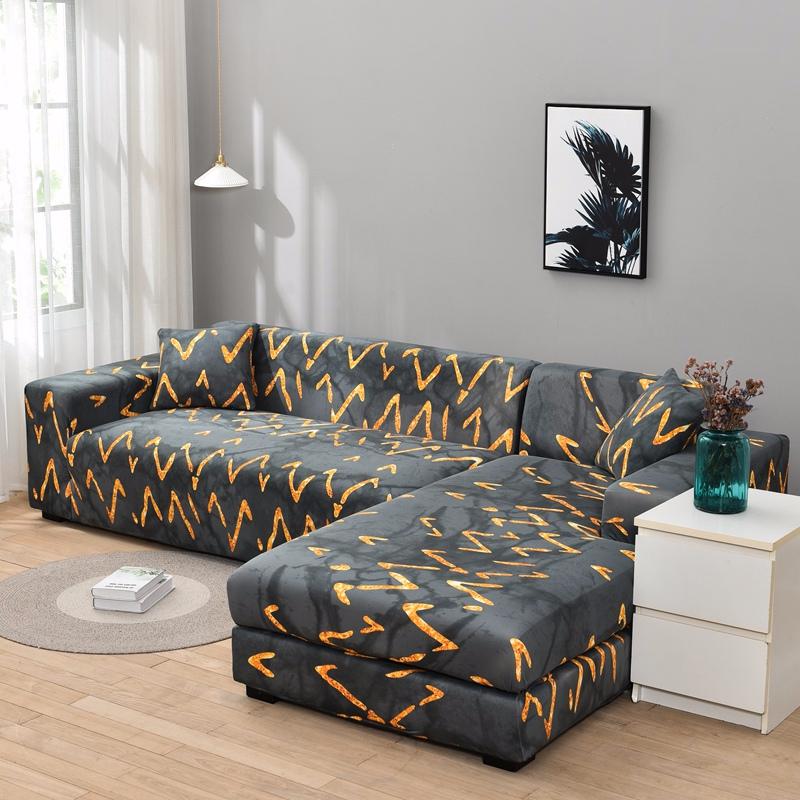 L Shaped Chaise Longue Slipcovers Chair Protector 1/2/3/4 Seat Geometric Sofa Covers for Living Room Elastic Corner Couch Cover