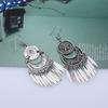 Fashion Boho Drop Long Tassel Earrings For Women Jewelry Vintage Antique Silver Plated Carved Flower Bohemian Drop Earrings
