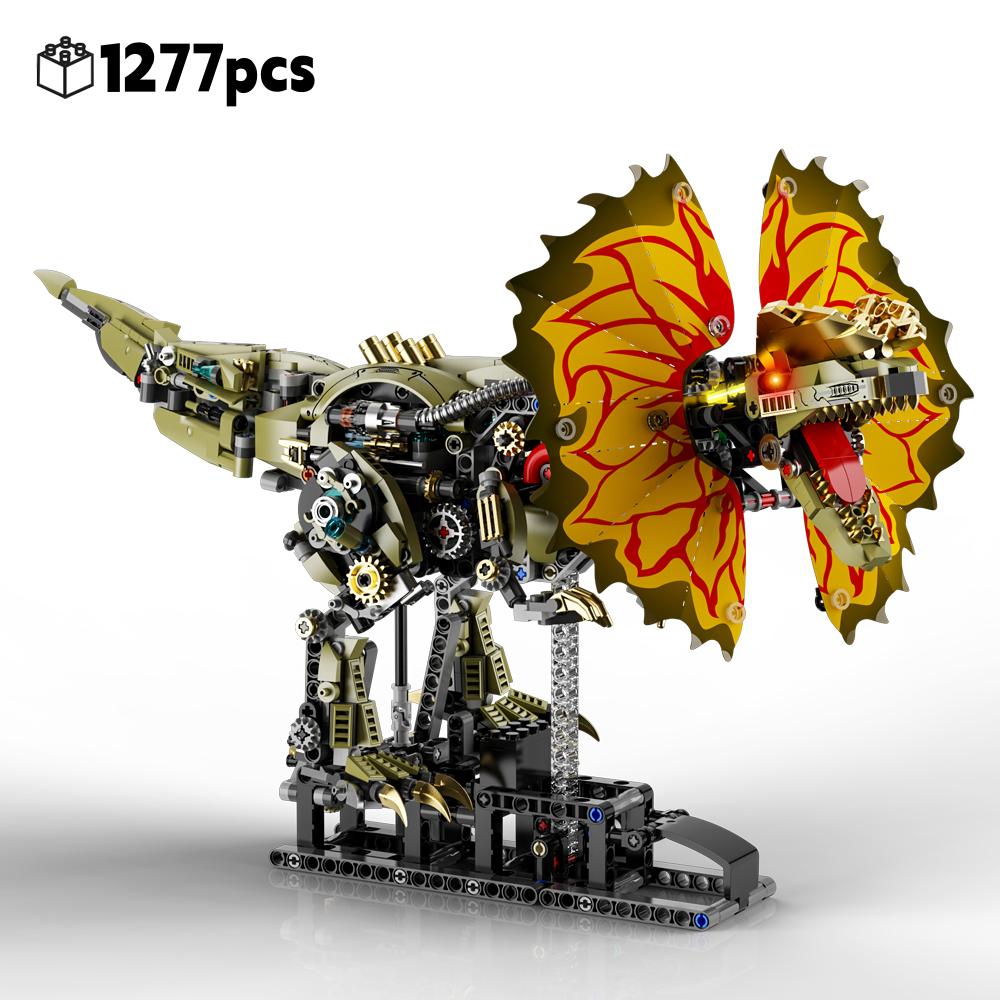 

Нетоксичные новые строительные блоки Дилофозавр, Механическая модель динозавра, Набор с подсветкой и подвижными элементами, Животное Юрского периода, Рождественские подарки 1277pcs