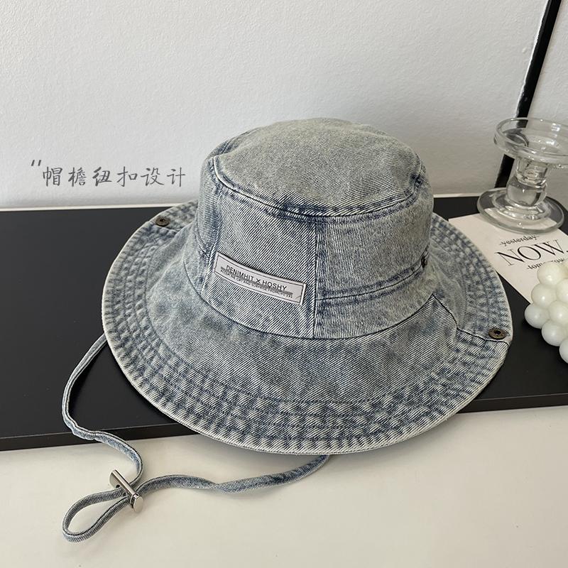 Denim Bucket Hat Women's Outdoor Camping Mountain Hat Versatile Fashion Casual Retro Washed Sun Hat Men