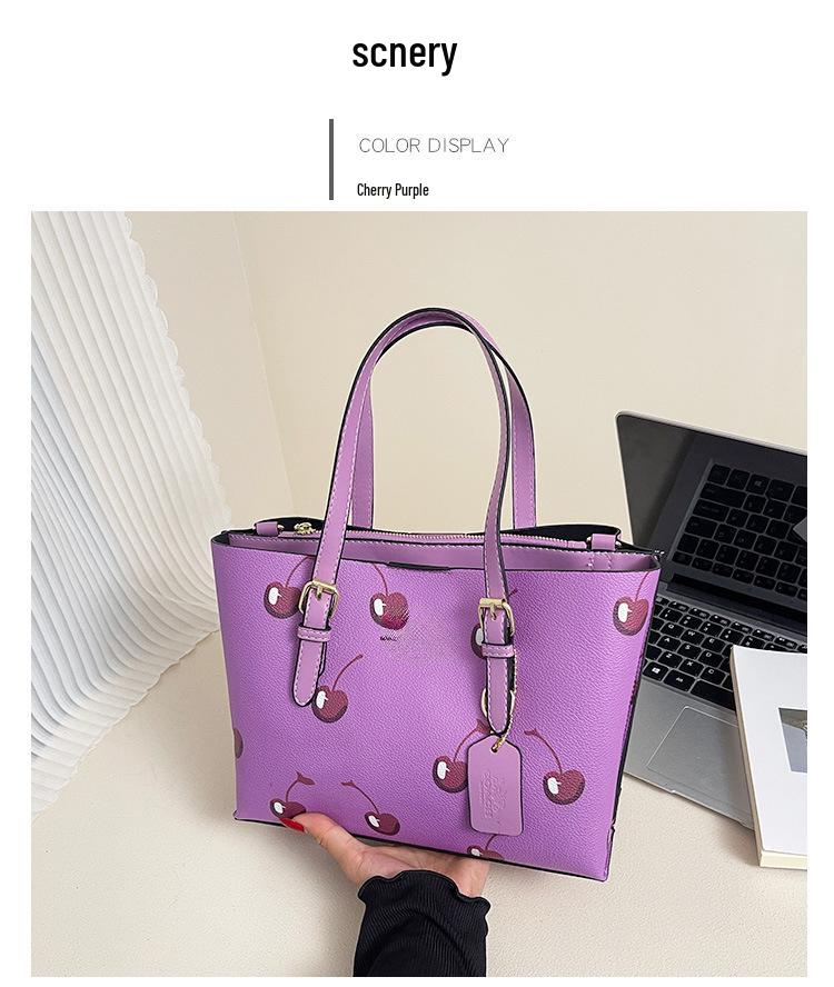 2025 Damen Retro Kirschdruck Tragetasche: Schulter- und Umhängetasche mit großem Fassungsvermögen