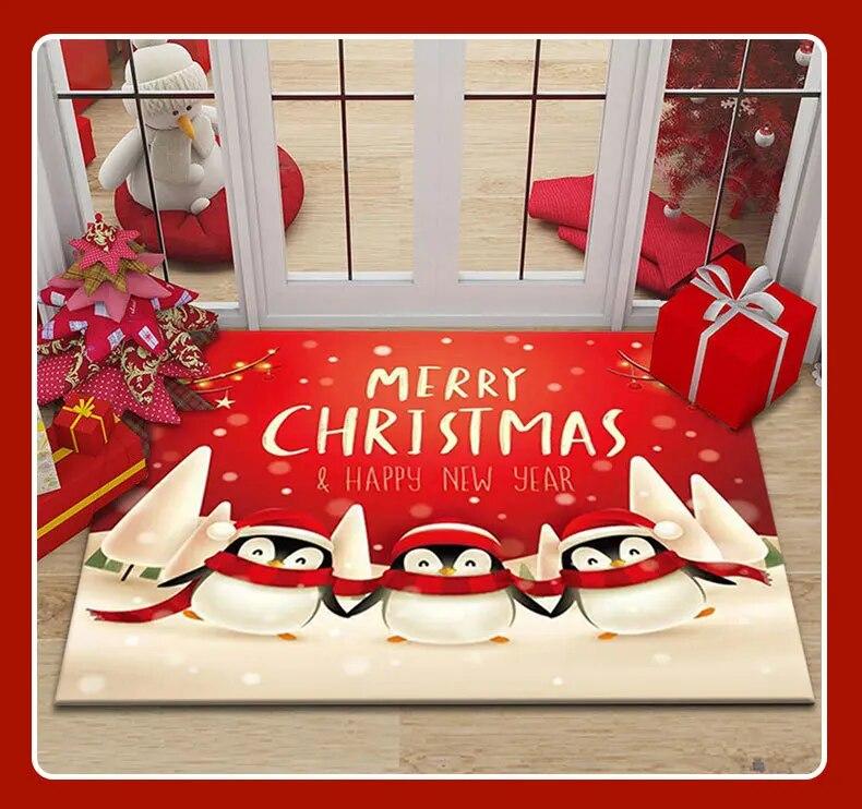 Merry Christmas Home Entrance Decoration Carpet Santa Claus Elk Print Floor Mat Door Mat Living Room Bathroom Non-Slip Carpet