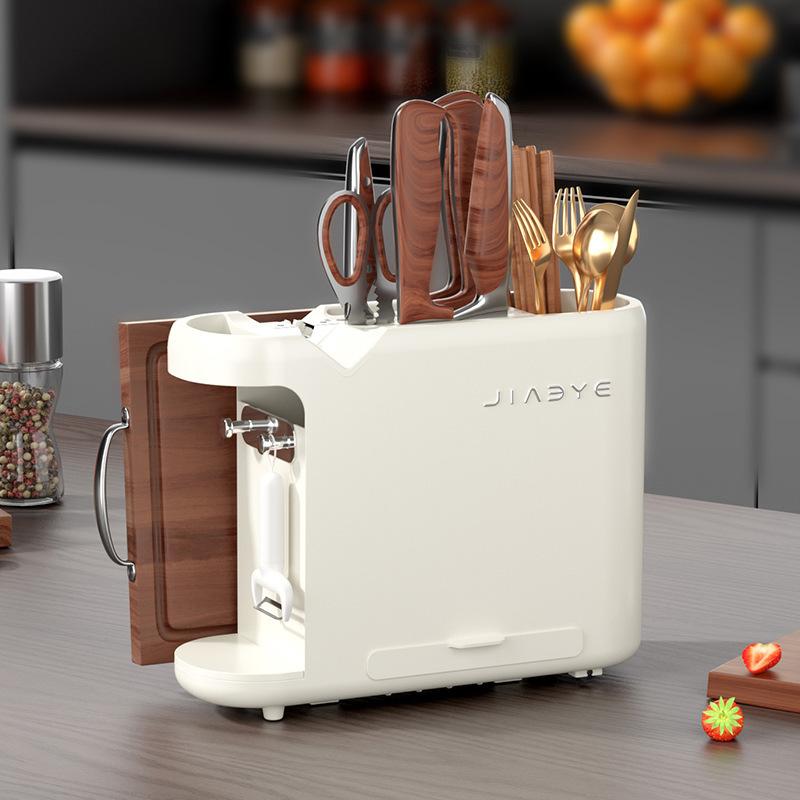 1ks držák na kuchyňské nože, držák na prkénko, klec na nože a vidlička Integrovaný úložný stojan s držákem na brusný kámen