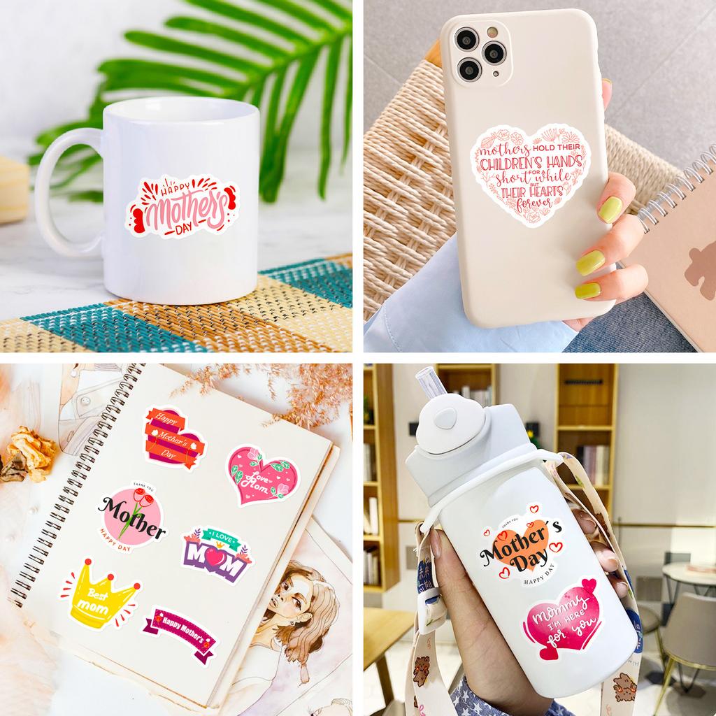 50 PCS Mother's Day Heart Stickers - 'Happy Mother's Day' Decals for Gifts, Journals, DIY