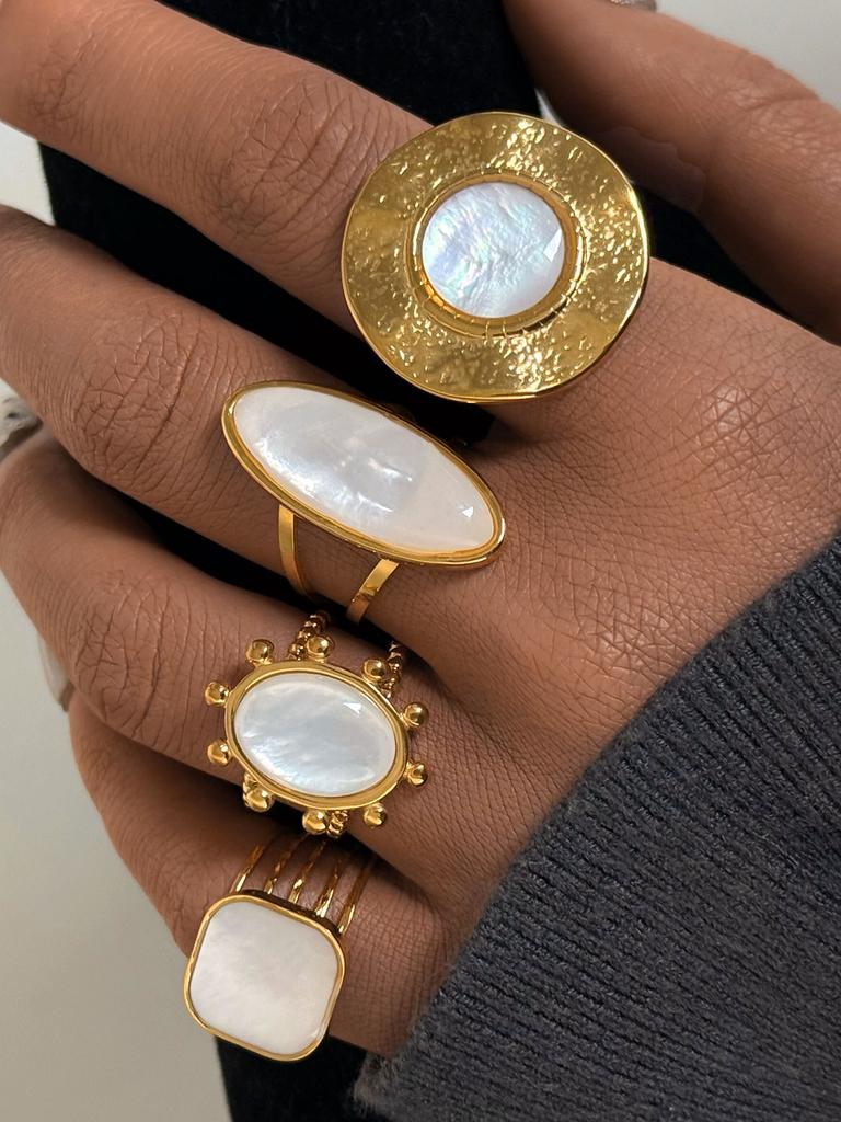 Fashion Shell Stainless Steel 18K Gold Plated Adjustable Opening Rings for Women Engagement Party Gift Temperament Jewelry 2025