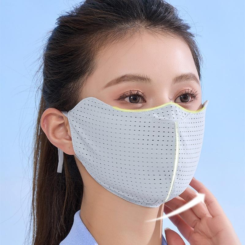Solid Color Breathable Ice Silk Mask Washable Anti-Uv Anti-Sun Mask Dustproof Mesh Face Cover Scarf Outdoor Sports Mask