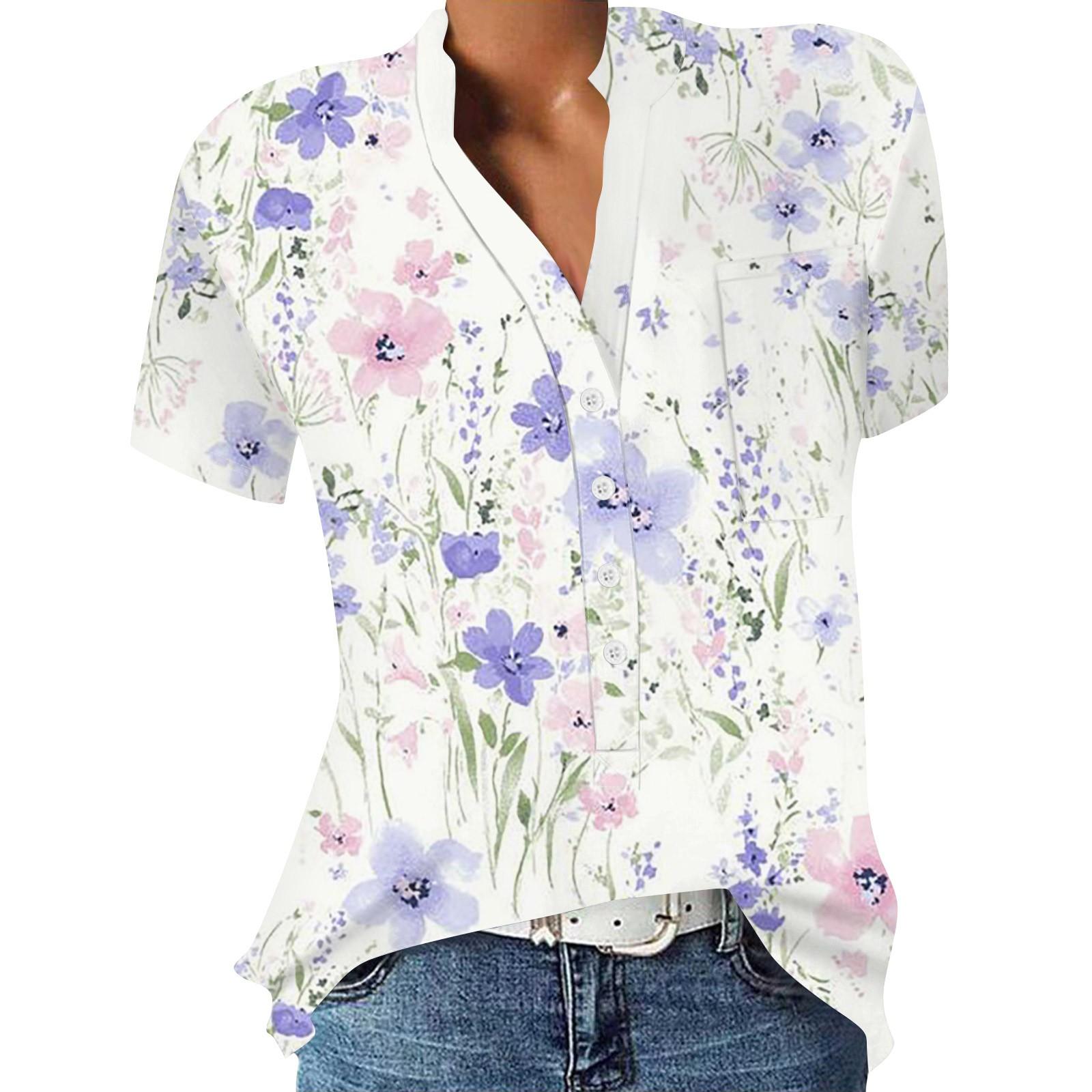 

Модный пуловер с круглым вырезом, свободная рубашка на пуговицах с принтом, повседневный универсальный топ с коротким рукавом XXXL розовый