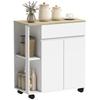 Kitchen Storage Trolley Cart with Cabinet, Drawer and Open Shelves, White