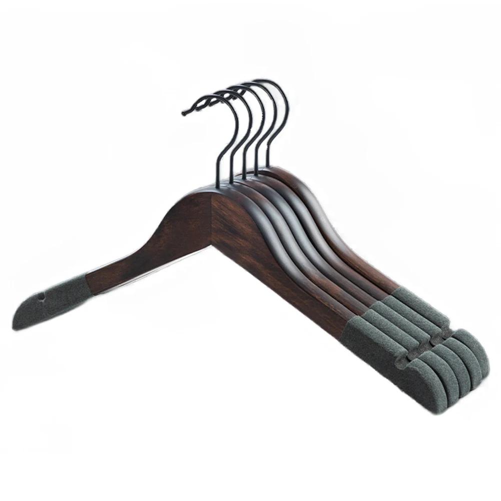5pc Wooden Vintage Velvet Clothes Hangers,Solid Non-Marking Clothing Rack,Household Wardrobe Hanging for Adults,Pants,Camisole