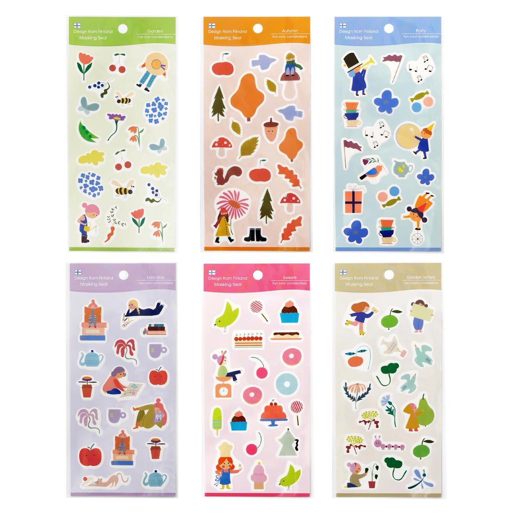 Kamiiso Sangyo Masking SAIEN Finland Heidi Lazy Garden Set of 9 x Made in 78002024 Stickers, (Garden, Autumn, Party, Day, Sweets, Letters), 6, Approx.