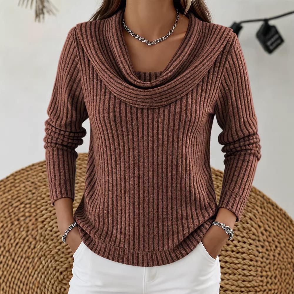 Women's Cross-Border Knit Ribbed Sweater, Long Sleeve, Loose Fit Top for Spring & Autumn