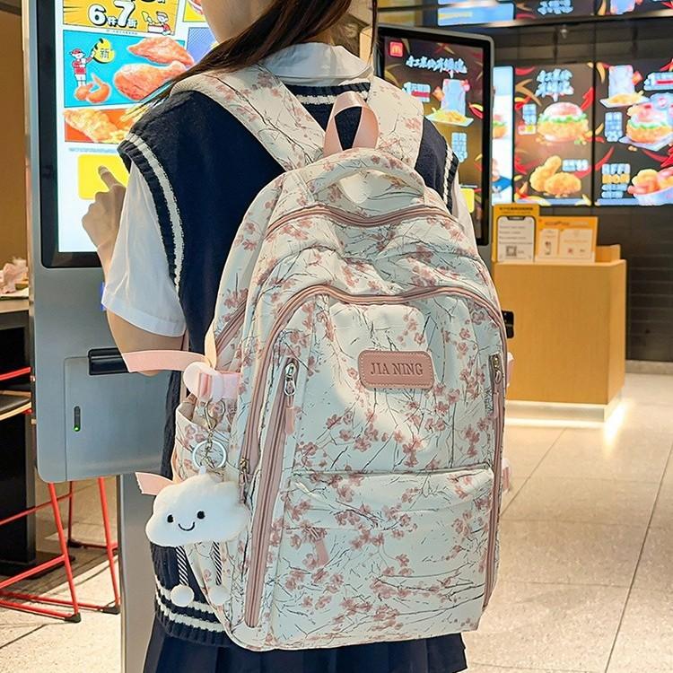 New Sweet Girl Backpack Waterproof Primary School Junior High School Student Schoolbag Printed Bamboo Literary Chinese Style Backpack