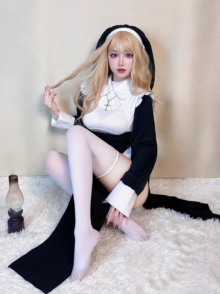 Shangki Manufacturing Nun/Combat Nun Dress, Sexy Cosplay Uniform/Maid Outfit, Women's Costume, Costume for Photoshoots, Plus Size (M)