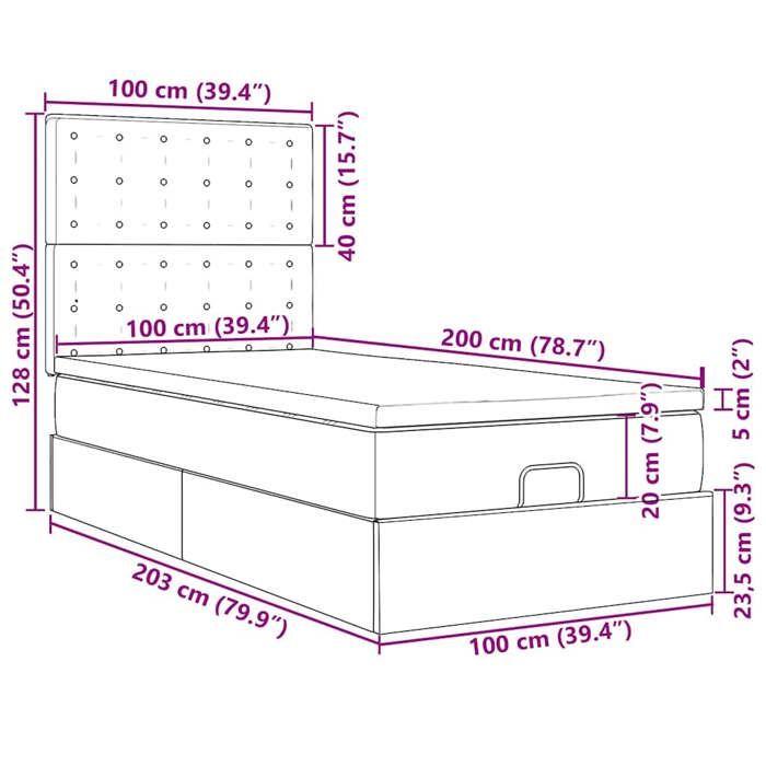 VidaXL Ottoman Bed Frame with Mattress Dark Grey 100x200 Cm Velvet, Bed Frame, Upholstered Bed Frame, Bed Frame 3314445