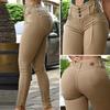 Women Solid Color Casual Long Pants High Waist Button Fly Slim Fit