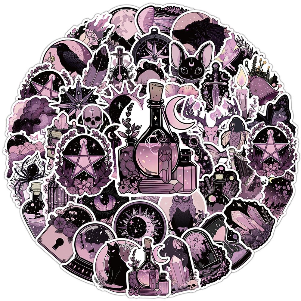 10/30/50pcs Black and Pink Aesthetic Magic Witch Cartoon Stickers Gothic Style Decals DIY Guitar Luggage Phone Kid Sticker Decor