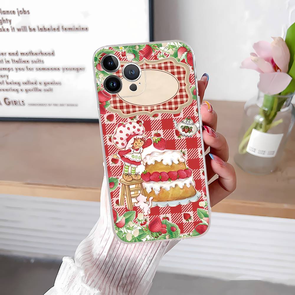 Girl Pink Strawberry S-Shortcake For IPhone 17 16 15 14 13 12 11 Pro Max Plus Transparent Soft TPU Phone Cover