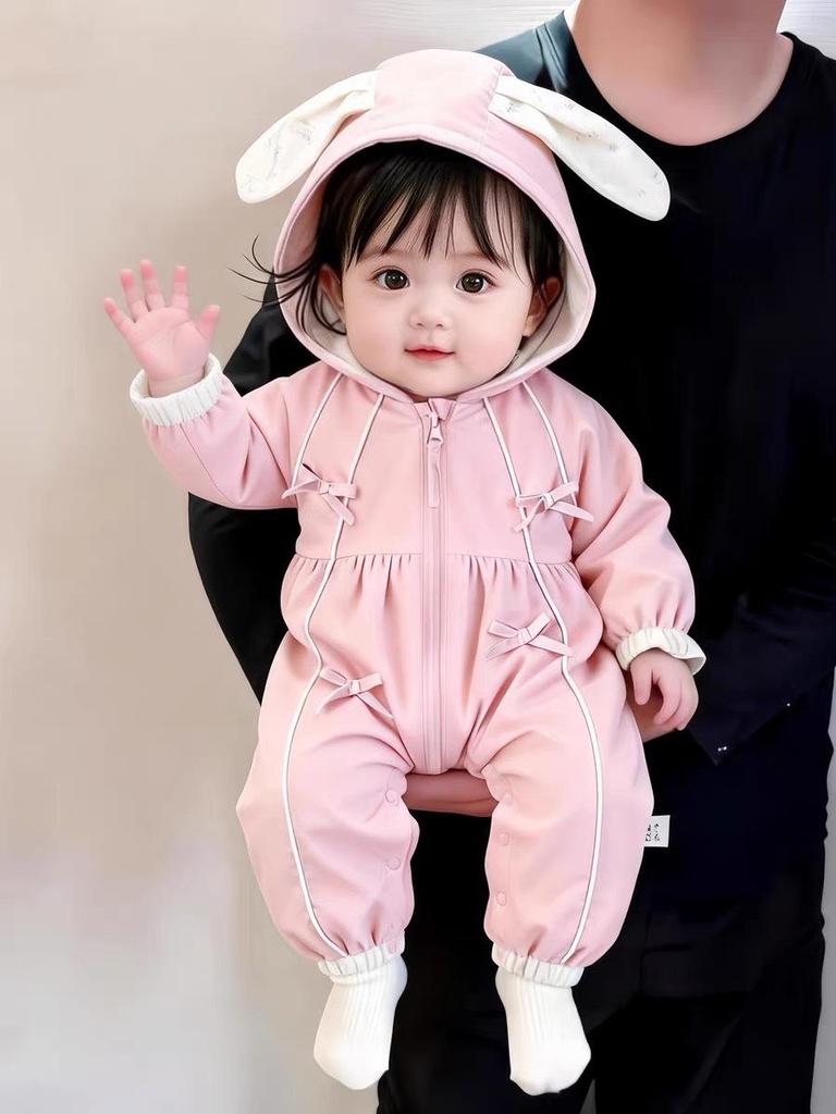 Newborn Baby Girl Sweet Hooded Romper Windbreaker - Spring/Autumn Outerwear