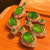 Full Green Yang Green Natural Agate Green Chalcedony Pendant Female Opening Slightly Inlaid, Real Shot Fidelity
