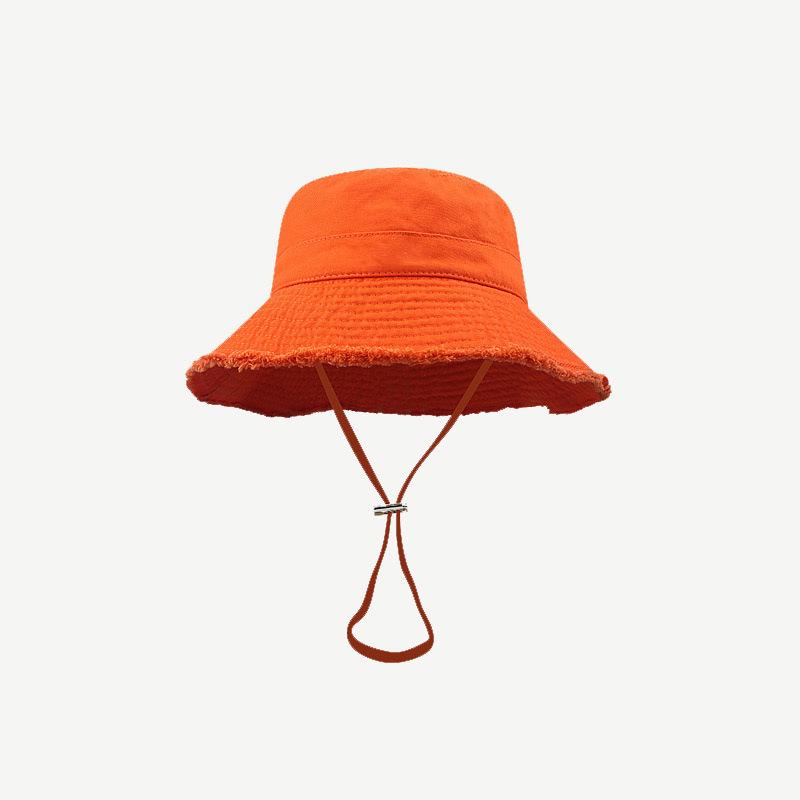 Ladies' Denim Drawstring Torn Edge Bucket Hat, Sun Resistant Outdoor Hiking Hat, Adjustable, Fashionable Daily Travel Headwear