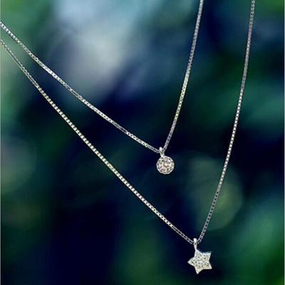 Gioielli alla Moda Selvaggia Raffinati Nobili in Argento Sterling 925 Collana a Doppia Clavicola Intarsiata a Stella Bellissimo Ciondolo Collane Xl142