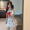 Korean Sweet Girl Cherry Print Lapel Dress Women's 2026 Summer New Waist Thin Super Fairy Skirt