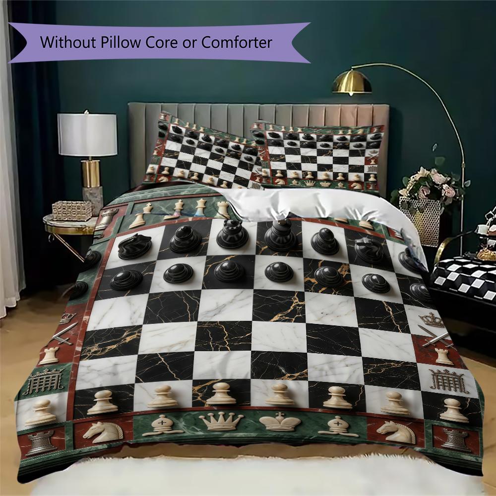 Chess Pattern Bedding Uilt Set Uilt Cover Pillowcase Home Decoration Birthday Gift (1 * Duvet Cover + 2 * Pillowcase Without Core)