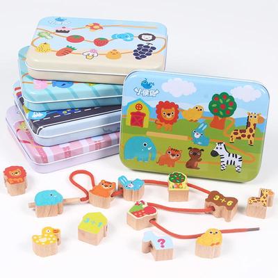 Holz-Steckspielzeug: Gemüse, Obst, Tiere & Fahrzeuge | Pädagogisches Eltern-Kind-Spiel mit Blech-Aufbewahrungsbox