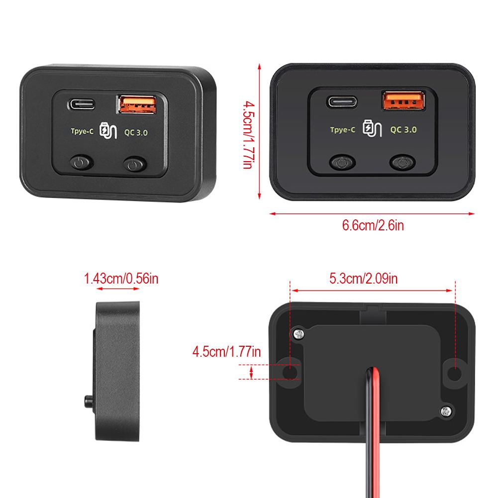 Încărcător rapid pentru mașină 12V/24V tip C + QC3.0 USB A PortLED Light încărcător pentru telefon Adaptor automat pentru RV RV Home rulote rulote