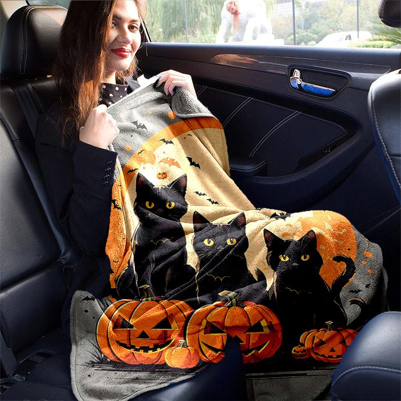 1pc Halloween Night Black Cats Blanket Softs, Warm Cozy Bedding Decorative Coverlet, Living Room, Travel, Camping, Car Blankets