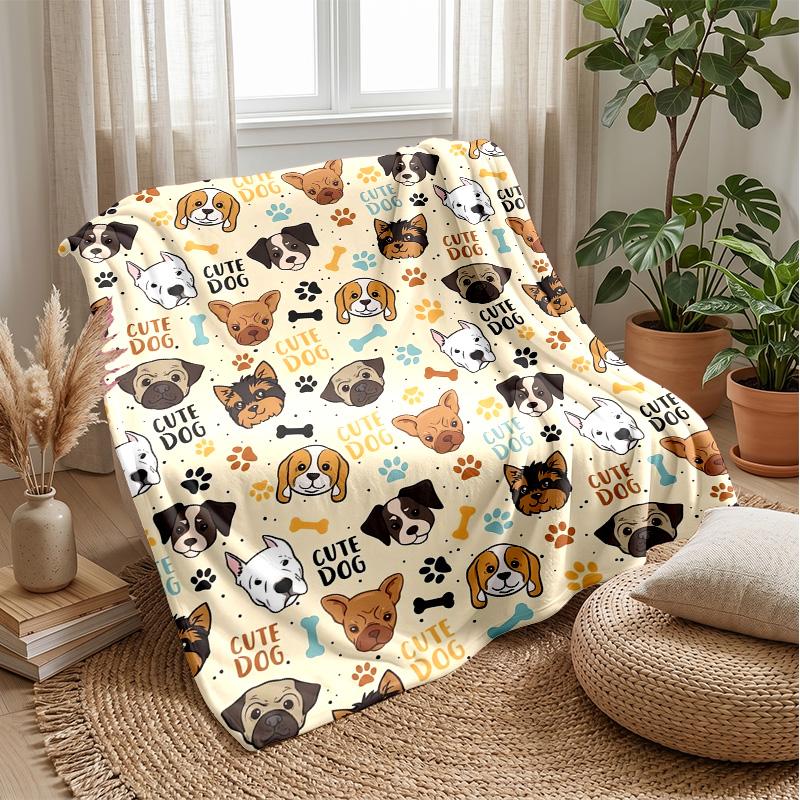 Cute Dog Cat Pattern blanket Personalized Name Flannel Blanket Soft Cozy Plush Throw for Sofa Bed Lightweight Home Decor