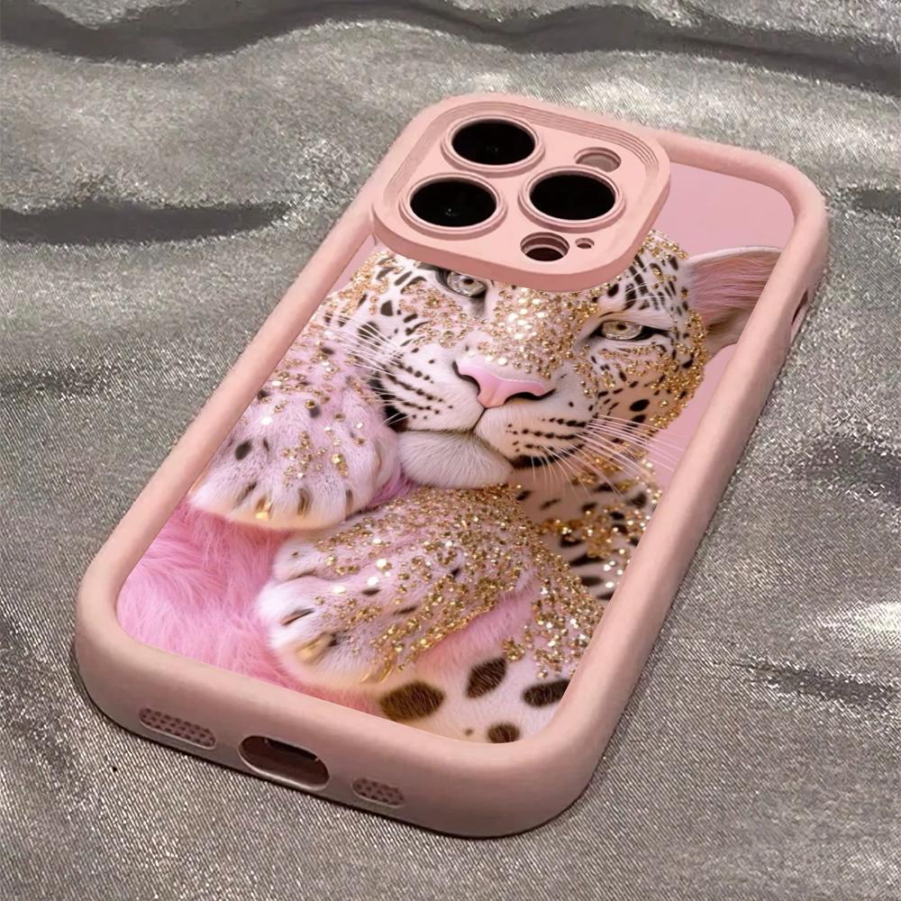 Pink diamond studded tiger pattern phone case suitable for iPhone 17 16 15 14 13 12 11 Pro/Max/Plus anti drop and shockproof