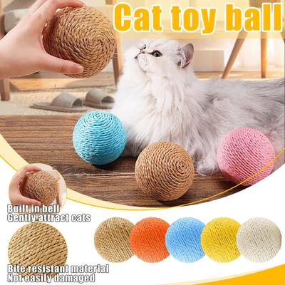 Sisalball, extra großes Katzenspielzeug, Selbstvergnügen und Linderung von Langeweile, Garnball, lustige Katzenstockglocke, Glöckchen, Zähneknirschen und beißfester Haustierspielzeugball