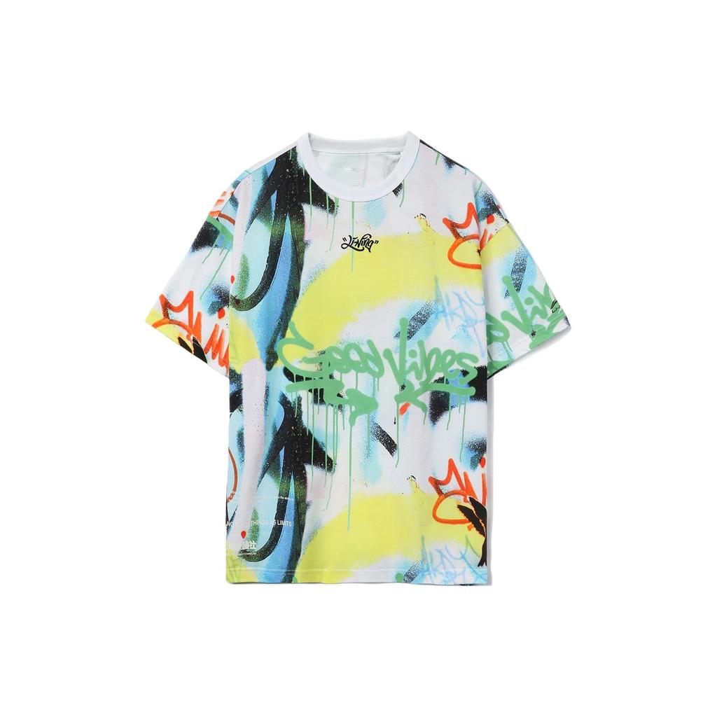 Li Ning Graffiti Potisk Písmen Posádkový Výstřih Ležérní Tričko s Krátkým Rukávem Pánské Topy Vícebarevné AHSR089-2