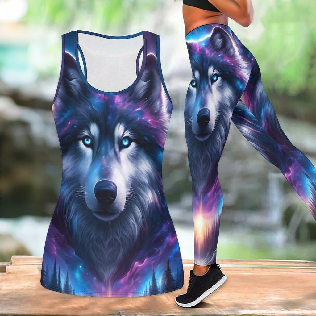 Intelligent Animals Pattern Print Yoga Outfit for Women Fashion Workout Leggings Fitness Sports Casual Yoga Set Sports Suit