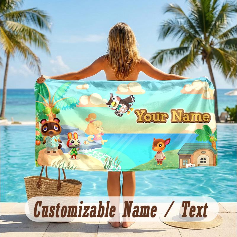 Custom Text Beach Towel, Soft Absorbent Swimming Multi-use TowelAnimal Crossing