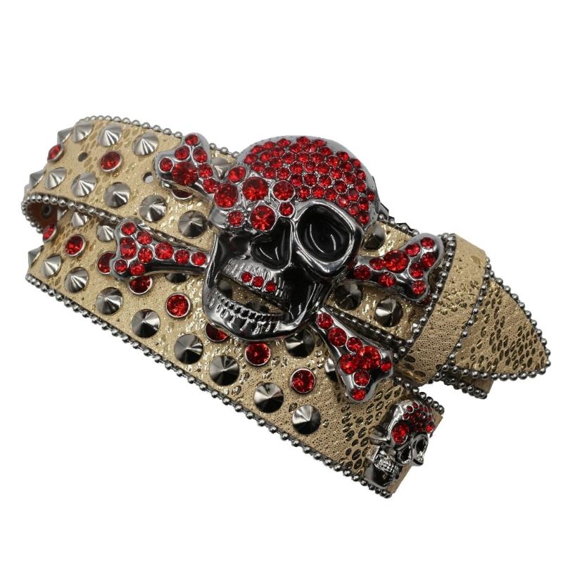 Punk Skull Buckle Belt for Adult Teens Rhinestones Rivet Studded Belt Halloween Party Music Festival Belt Eye Catching