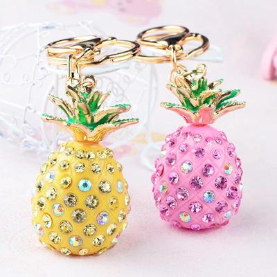 Mini Pineapple Rhinestone Keychain: Handmade Korean Charm for Women's Bags