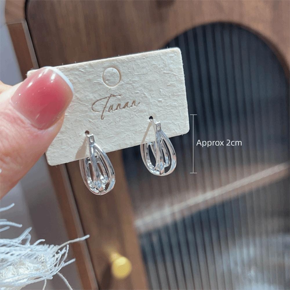 Silver Geometric Hoop Earrings Korean Style Shaking Drop Earrings Hollow Oval Earrings  Women