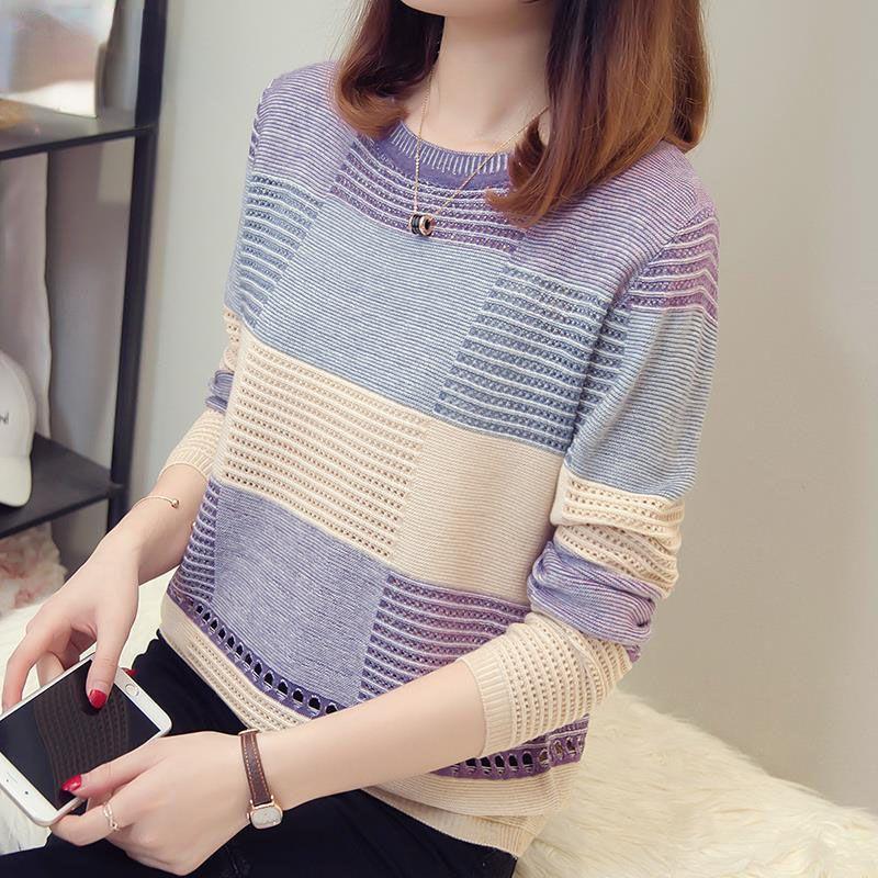 

Женский свитер с длинным рукавом, вязаный пуловер с круглым вырезом, модный свитер, женский зимний базовый женский костюм, свитера S фиолетовый