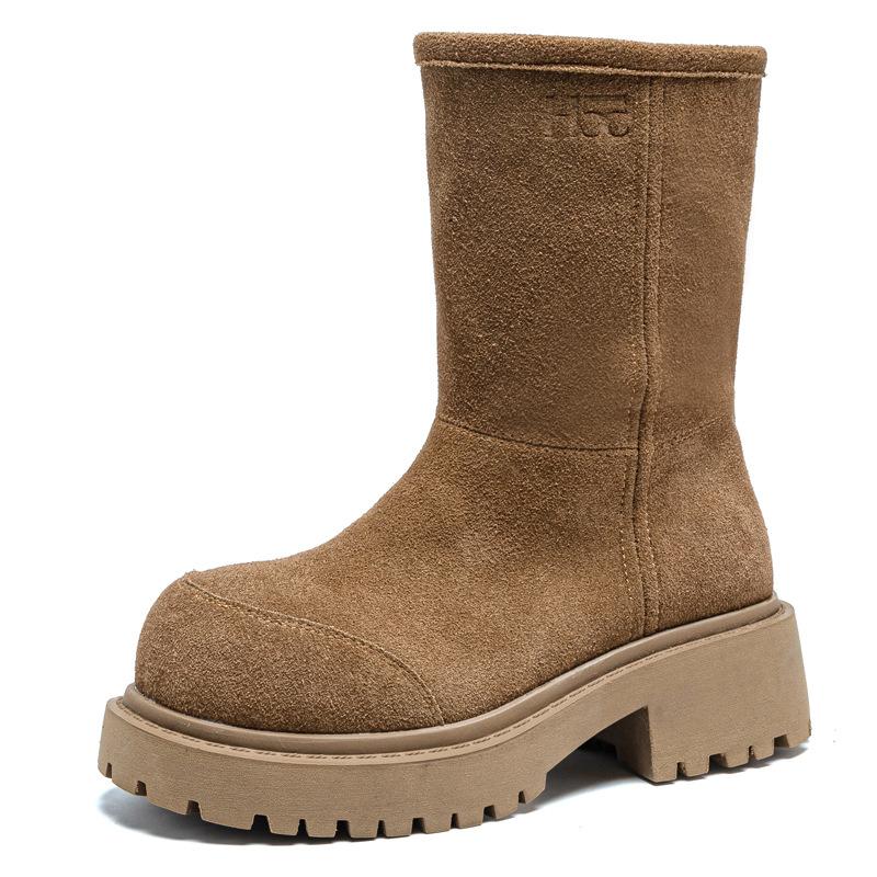 

Big head medium tube Martin boots 2025 autumn new versatile thick heel thick sole heightening snow boots women s winter velvet short boots 40