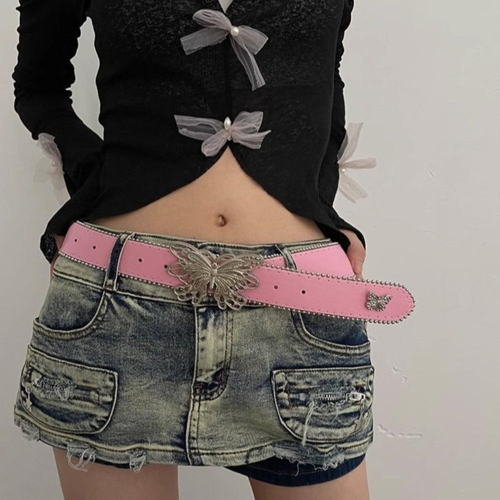 Y2k Butterfly Belt Korean Style Female Cummerbunds Retro Metal Buckle Belt  Decorative Jeans