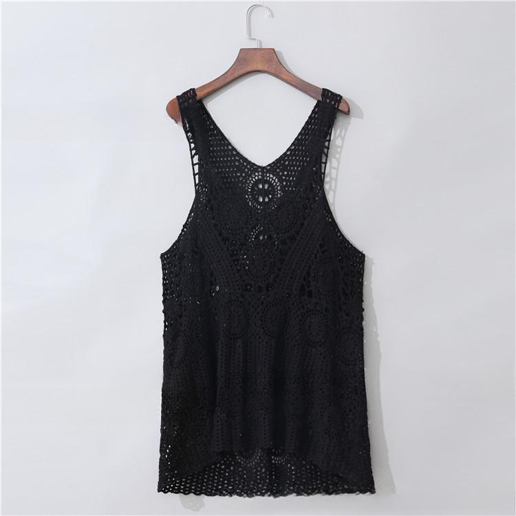 Women's New Crochet Hollow Versatile Vest, Loose Temperament and Fashionable Exterior Literary Asymmetrical Beach Blouse