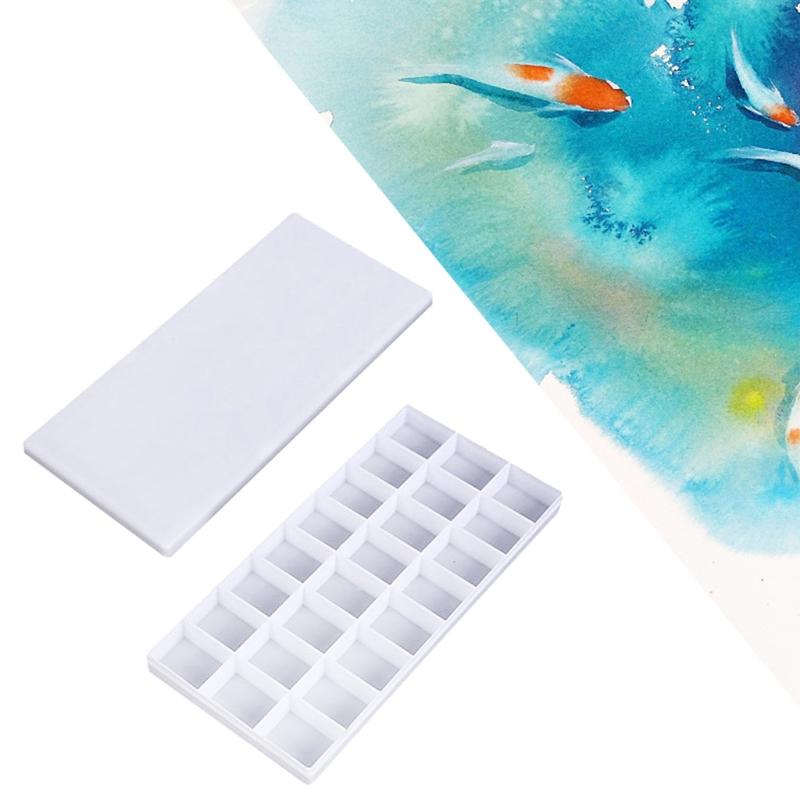 Portable Artist Paint Tray 24 Deep Compartments Plastic Paint Palette Paint Tray with Lid for Travel Painting