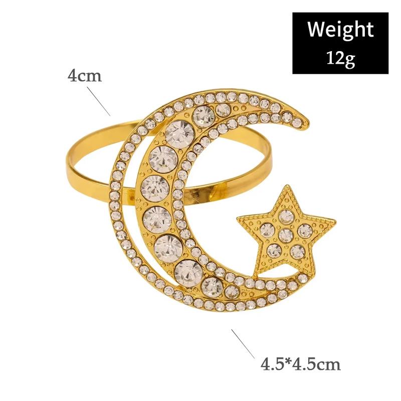 1-24PCS Ramadan Star Moon Napkin Rings Rhinestone Decor for Holiday Dining Table Setting Party Organizer Home Celebration
