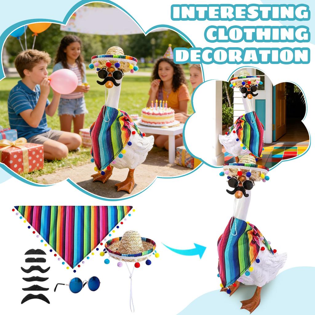 Mexican Set For 23in/1in Plastic Porch, Statue, Mexican Hat And Bandana Scarf For Garden Decoration,